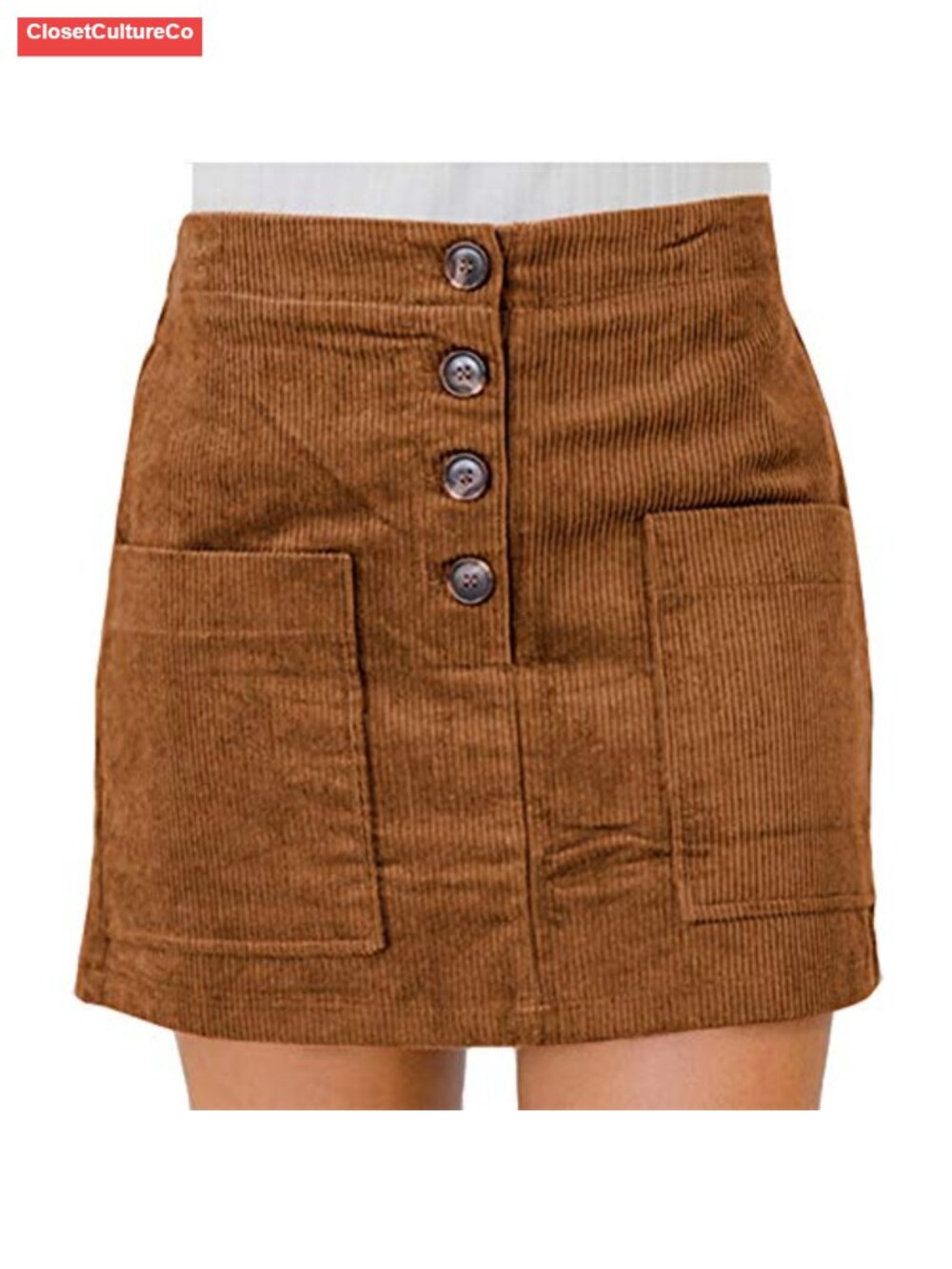 Women High Waist Button Down Mini Pencil Skirt with Pockets